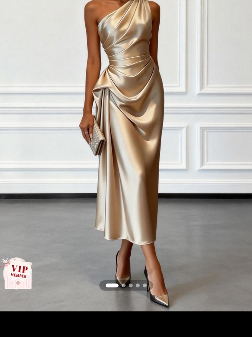 One-Shoulder Satin Evening Dress in Champagne